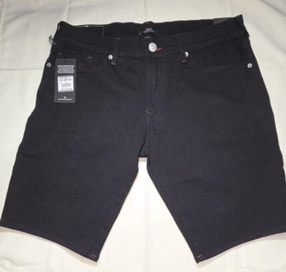 True Religion Ricky Relaxed Straight Denim Shorts Black Rinse Size 36 NWT- 0158